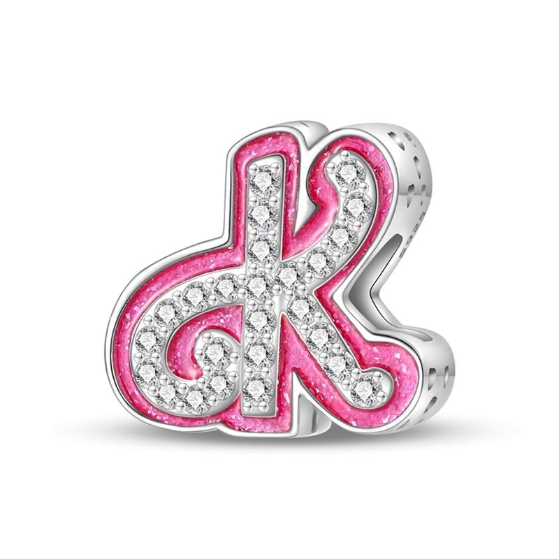 Pink Girl Series Copper Alphabet Charms Beads Cute Letter Fit Original Bracelet Bangle Necklace Diy Jewelry