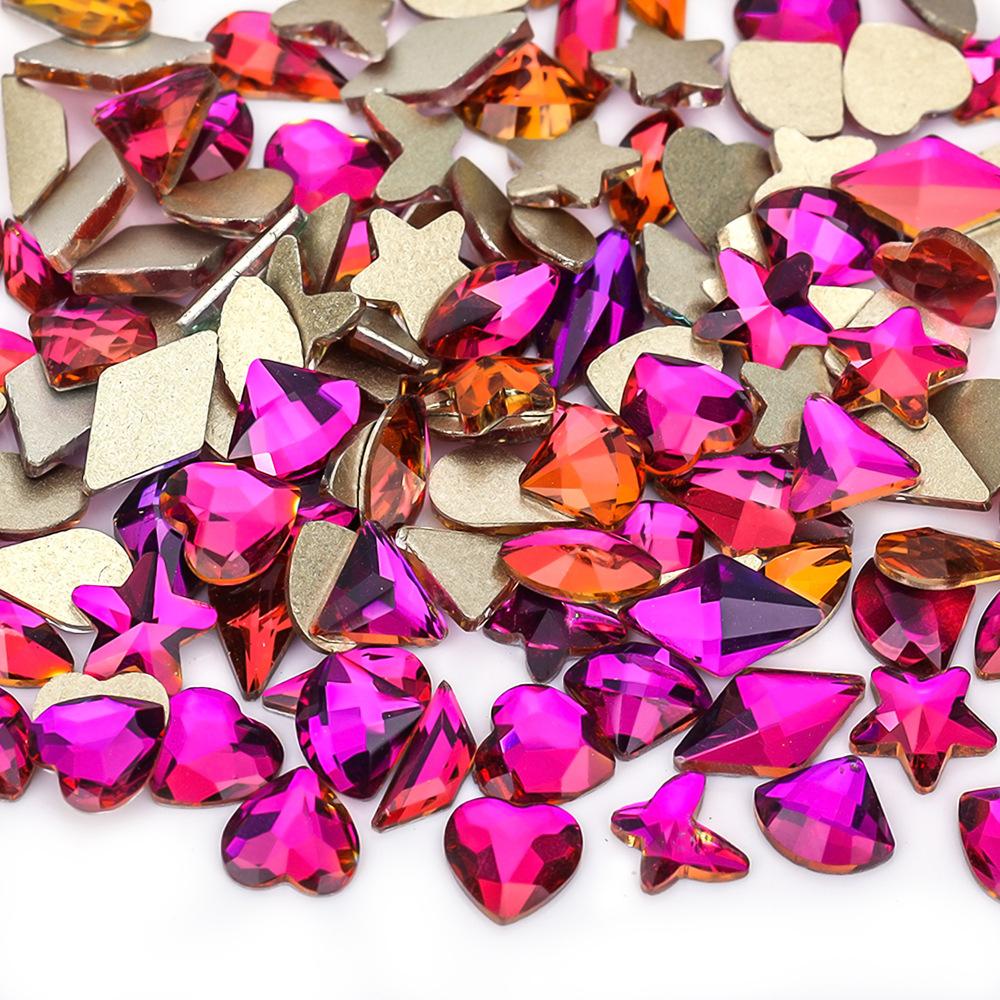 Mixed Nail Art Accessories Size Aurora Champagne Stained Glass Flat Bottom Special-Shaped Diamond Diy Nail Accessories