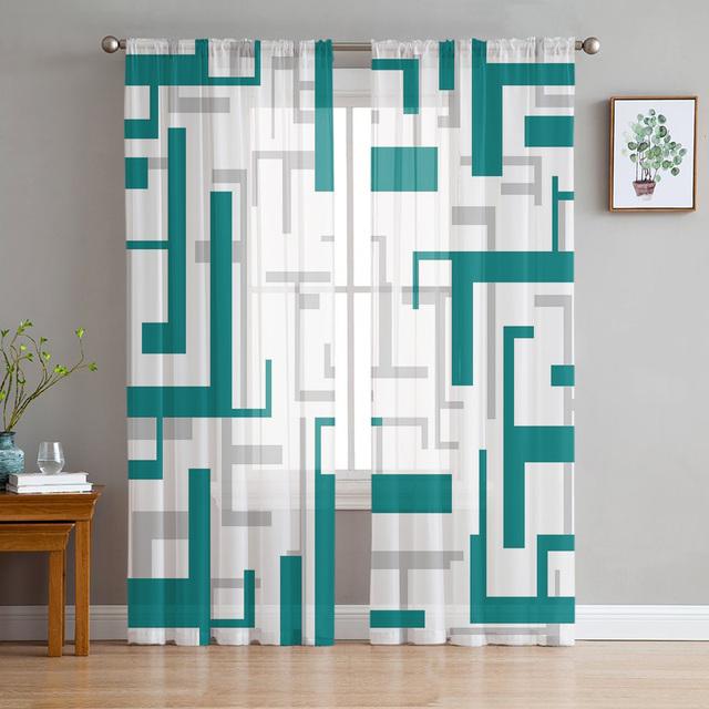 Kunst Geometrie Gelb Grau Gardinen Für Wohnzimmer Gedruckt Tüll Fenster Vorhang Luxus Hause Balkon Dekor Vorhänge