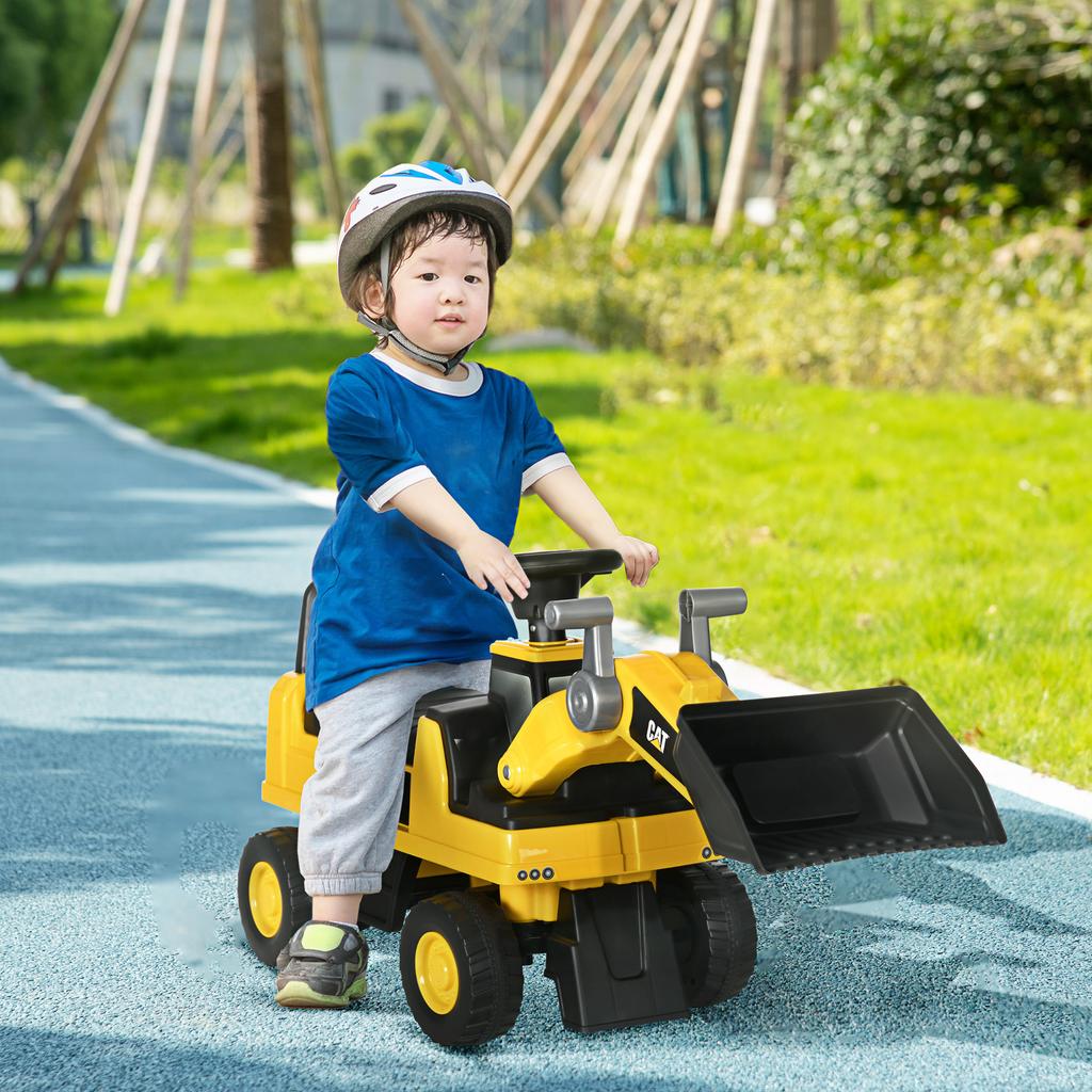 Kids Excavator, Ride-On, Operable Excavator Bucket, Anti-Tip Protection, Non-Slip Wheels, Yellow+Black, 78 x 29.5 x 54 cm