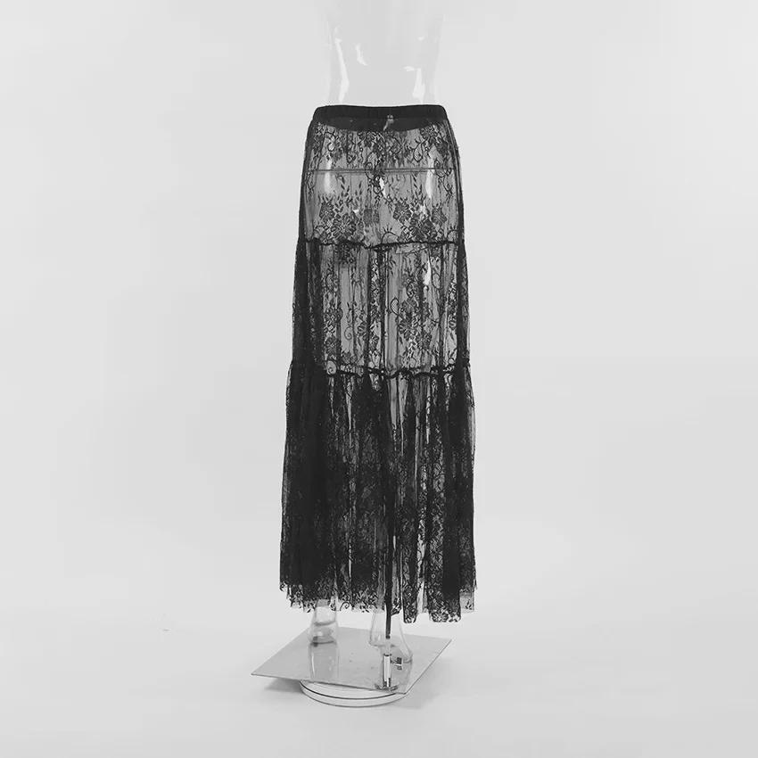 Schwarzer High-Waist Spitzenrock zum Durchsehen - Sommer 2025 Mode