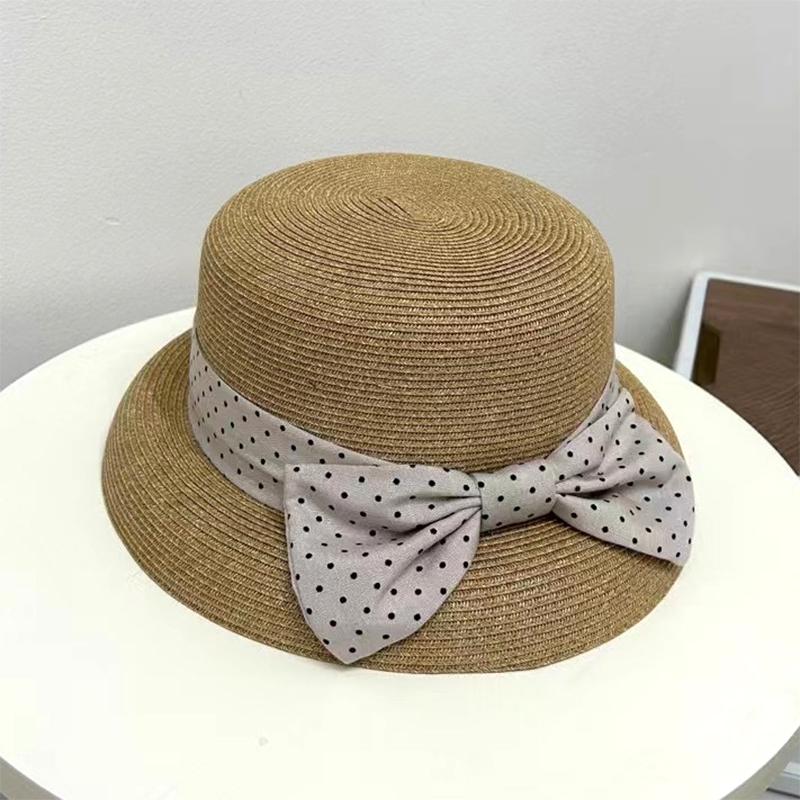 

Соломенная шляпа женская летняя новая с маленькими полями солнцезащитная шляпа-ведро женская для пляжного отдыха в горошек с бантом шляпа-котелок adult (55-58cm)