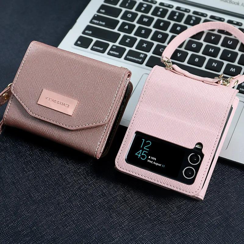 Lanyard Wallet Leather Cards Solt Case For Samsung Galaxy Z Flip 6 5 4 Flip4 5G Purse Bag Hand Strap Skin Feeling Back Cover