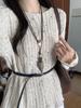 **Korean Autumn Casual Knitted Sweater & Mesh Midi Skirt Set In Tea Color**