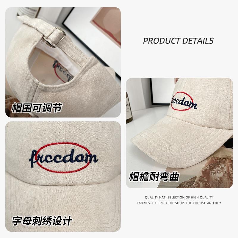 Suede Wide-brimmed Hat Children's Autumn and Winter Letter Embroidery Versatile Baseball Cap Vintage Casual Cap