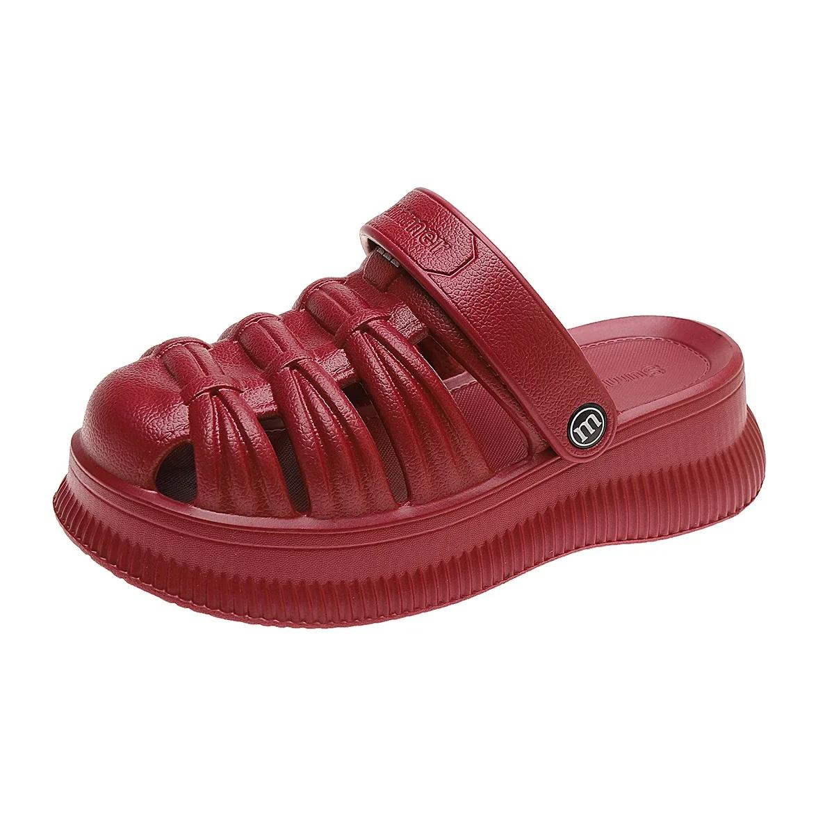 

Модные горячие распродажи тапочки 2025 новые уличные летние с круглым носком слипоны легкие женские тапочки повседневные сандалии с закрытым носком тапочки женские 39-40 красный