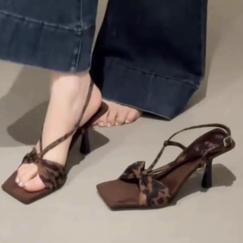 Fashion Retro High Heel Sandals Women Summer New Square Toe Open Toe with Skirt Versatile Temperament Open Toe Stiletto Heels