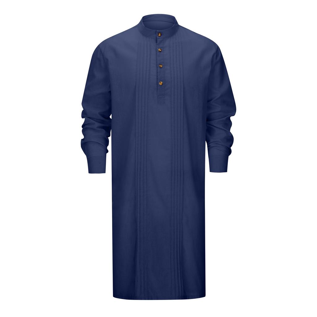Arabic Style Fashion Simple Long Length Mens Shirt Muslim Robe Thobe Comfortable Soft Fabric Traditional Islamic Clothing Daily Prayer Casual Wear