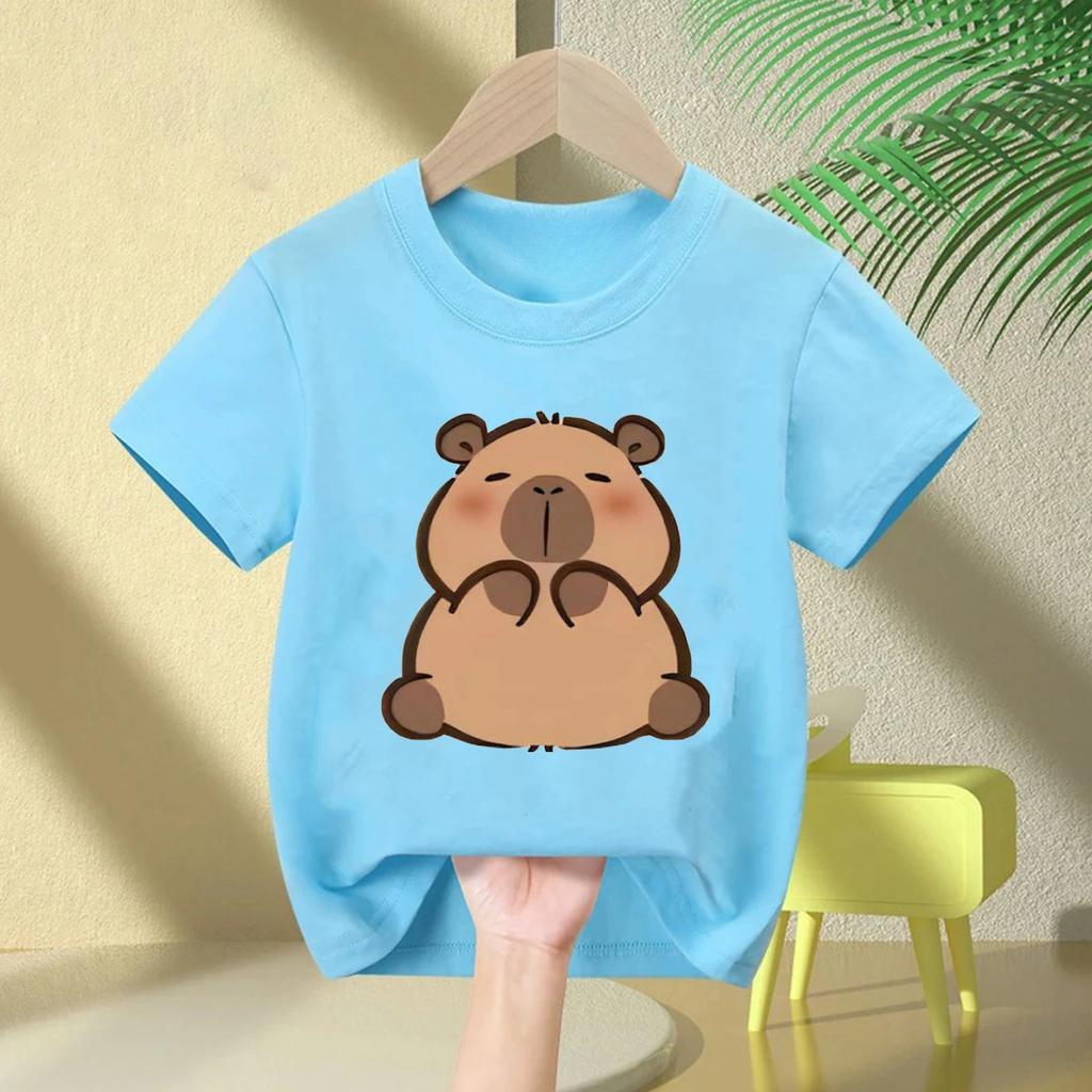 Summer New Trend Capybara Printing Cute Childrens ShortSleeved TShirt Cute Comfortable Versatile Boy and Girl TShirt