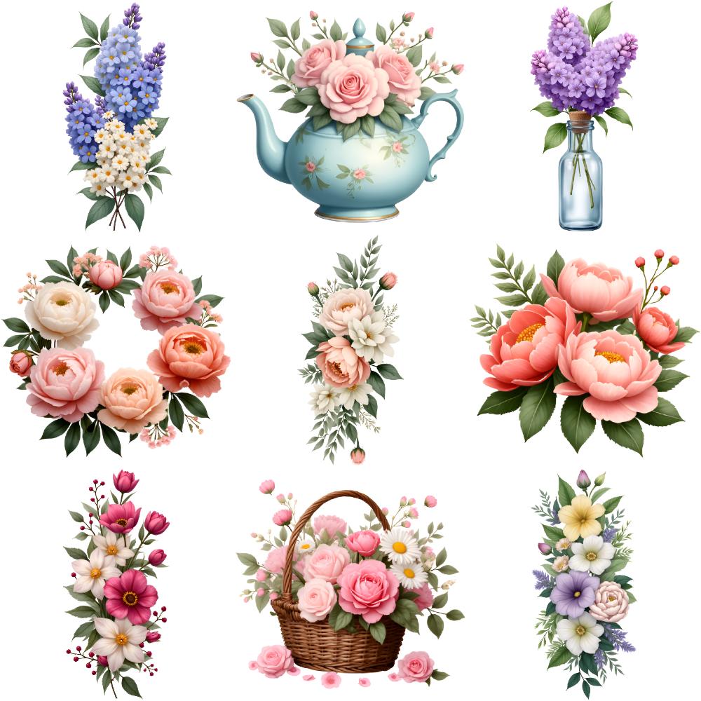 9 шт. Временные татуировки Цветочные наклейки Временные наклейки-татуировки Цветочный чайник Иллюстрация Для детей Мальчиков Рук