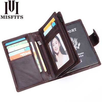 Portafogli da uomo Porta passaporto in vera pelle Portafoglio da uomo Porta passaporto in pelle di vacchetta vintage Portamonete con cerniera e cerniera di marca maschile