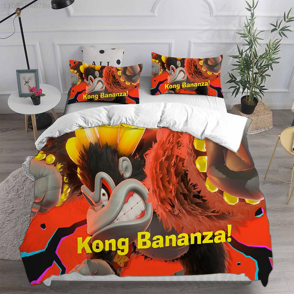 D-Donkey K-Kong B-Bananza Beddengoed Sets Enkele/Tweepersoons/Dubbele Maat Dekbedovertrek Set 2/3 Delige Sets Cadeaus voor Gamer Kinderen Volwassen Maat