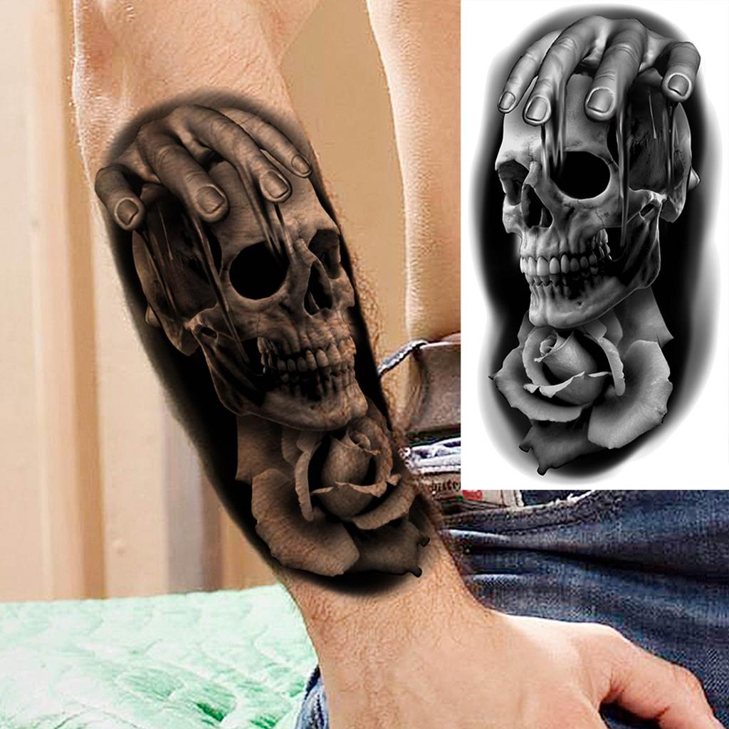 1 Sheet Lion Wolf Skeleton Nun Tiger Black Temporary Tattoos For Men Adult Leg Arm Compass Flower Fake Tattoo Sticker Waterproof