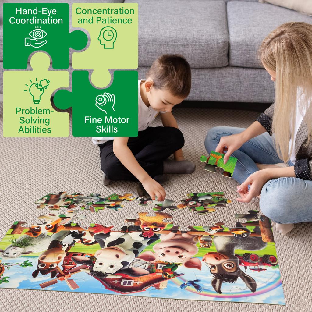 Floor Puzzles for Kids, 48pcs Farm Animals Puzzles for Kids Ages 4-6, Large Jigsaw Puzzles for Toddlers, Christmas Birthday Gift