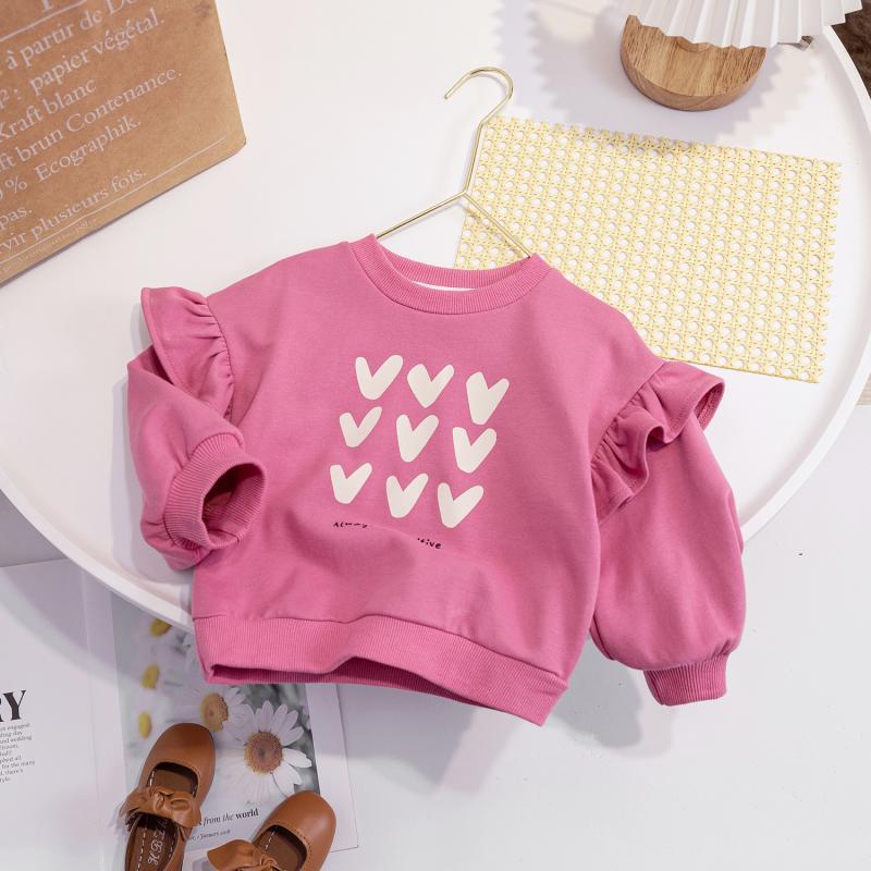 2024 Spring Cute Heart Print Pullover for Girls - Casual Crew Neck Sweatshirt for Baby and Children.