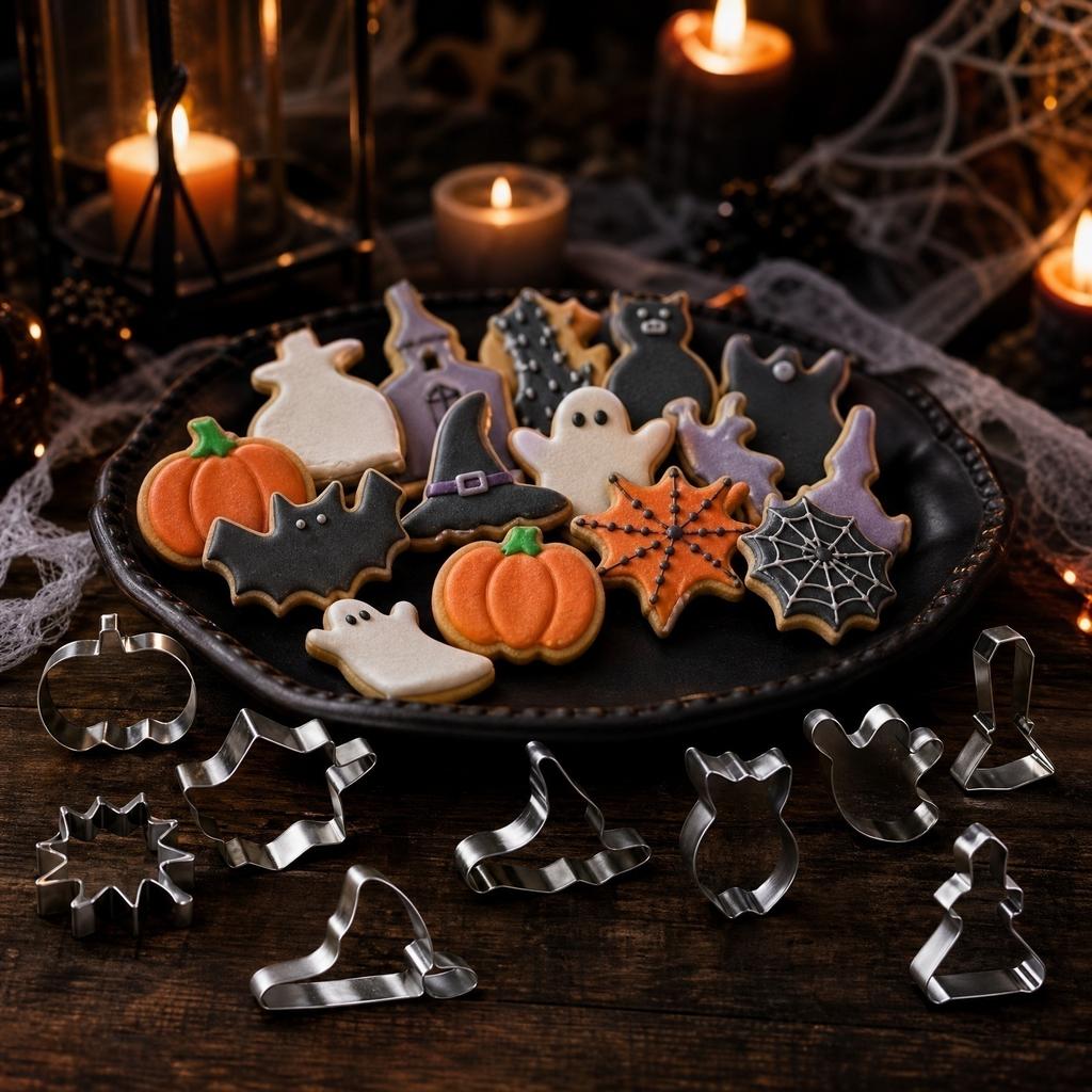12 Pieces Halloween Cookie Cutters Set Stainless Steel Pumpkin Ghost Witch Hat Bat Spider Owl Coffin Crown Shape Baking Tools