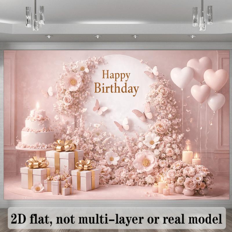 2D Planar Elegant Birthday Celebration Background Fabric, for Interior Decoration, Parties, Made of Durable Polyester Material
