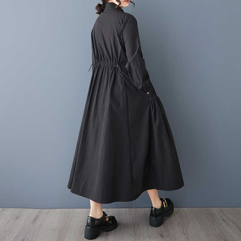 Spring Outfit New Style Temperament Wind Small Crowd All Kinds of Thin Shirt Dress Fashion Long Shrink Waist Big Place Dress
