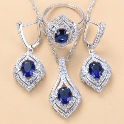Edelsteinbesetzter Schmuck Anhänger Ohrringe Halskette Ring Damen Set