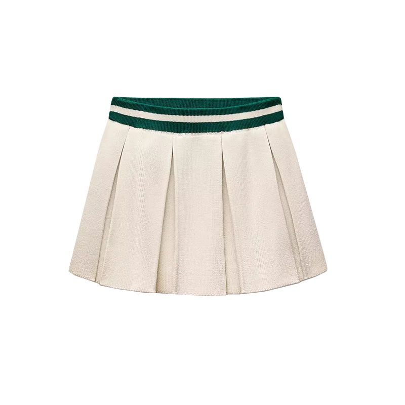 

Spring New Women s Clothing Wide Pleated Knitting Mini Skirt 6771048 Eight-Strand Woven Lapel Knitwear 6771047 White Skirt L