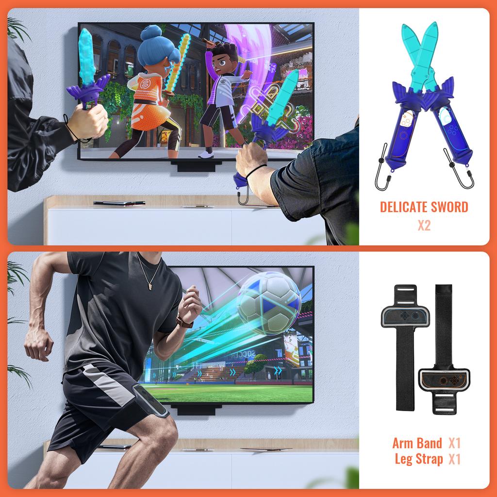 JYS-NS2277 For Nintendo Switch 2 Sports Game Accessories 12 In 1 Tennis Racket Golf Club Leg Strap Sword Set