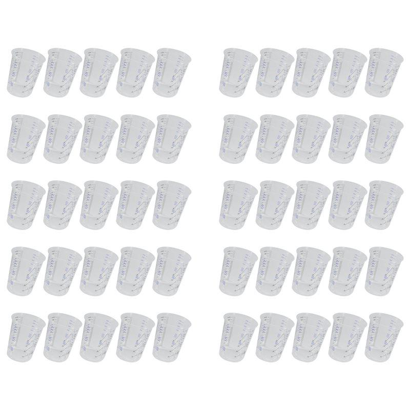 M-Modern-50Piece Graduated Plastic Mixing Cups - Use For Paint, Resin, Epoxy, Art 20 Oz (600Ml) Flexible Clear