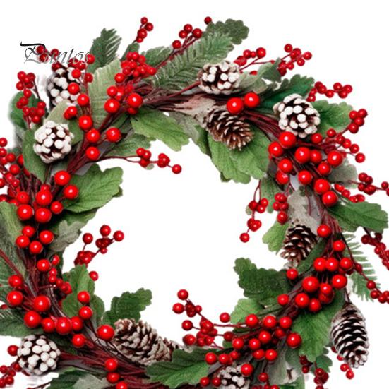 Holiday Home Beautification Christmas Wreath Wall Stickers, Red Berries And Pine Cones Garland Decals, Seasonal Window Filmes Waterproof PVC