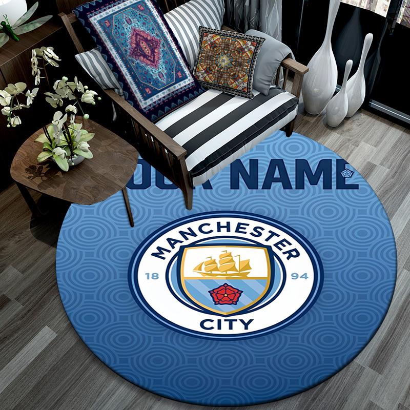 Custom Name,Man City pattern round rug,Carpet Rug for Living Room Bedroom Playroom ,Non-slip Floor Mat,Holiday Gifts and Birthday Gifts.
