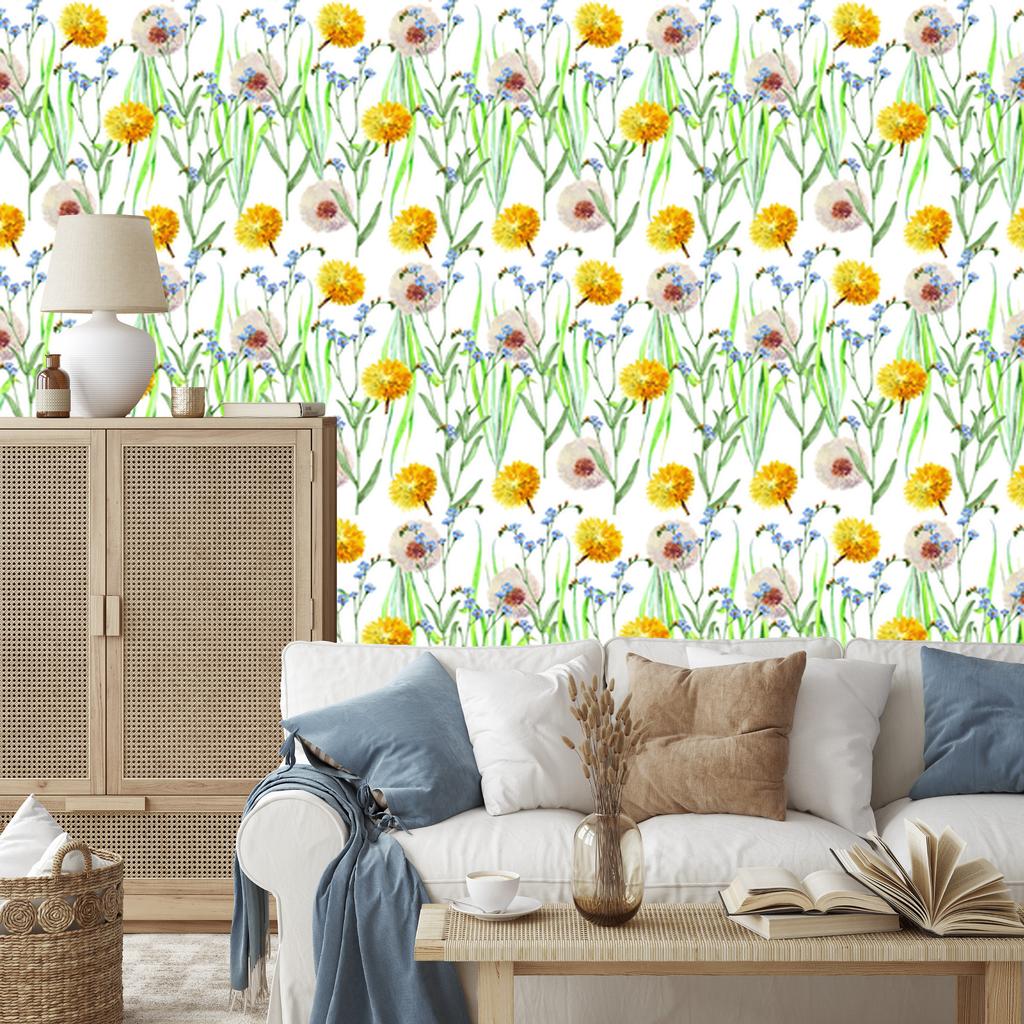 Dandelions and meadow flowers wallpaper for living room and bedroom 50x1000