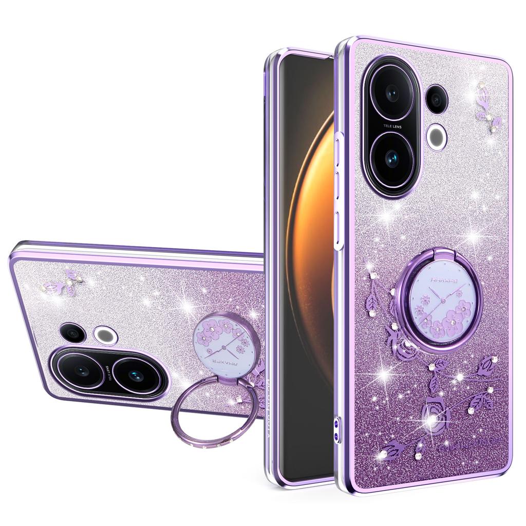 KADEM Für vivo S30 5G Hülle Ring Ständer TPU Blumen Handyhülle Gradient Glitzer