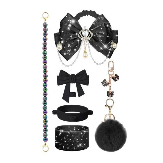 1 Set Tassenmanschette Funkelnde Strasssteine Imitierte Perlen Schleifen-Dekor Tassenzubehör mit Silikon-Bodenprotektor