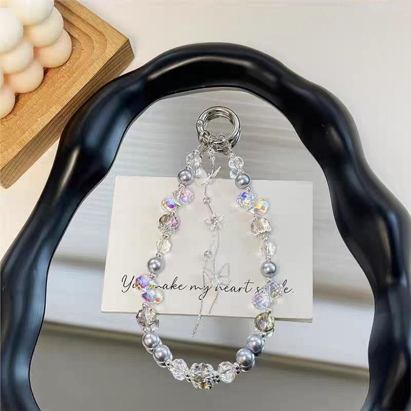 Hand-beaded Phone Hand Rope Butterfly Crystal Bag Pendant New Car Keychain  Ornament