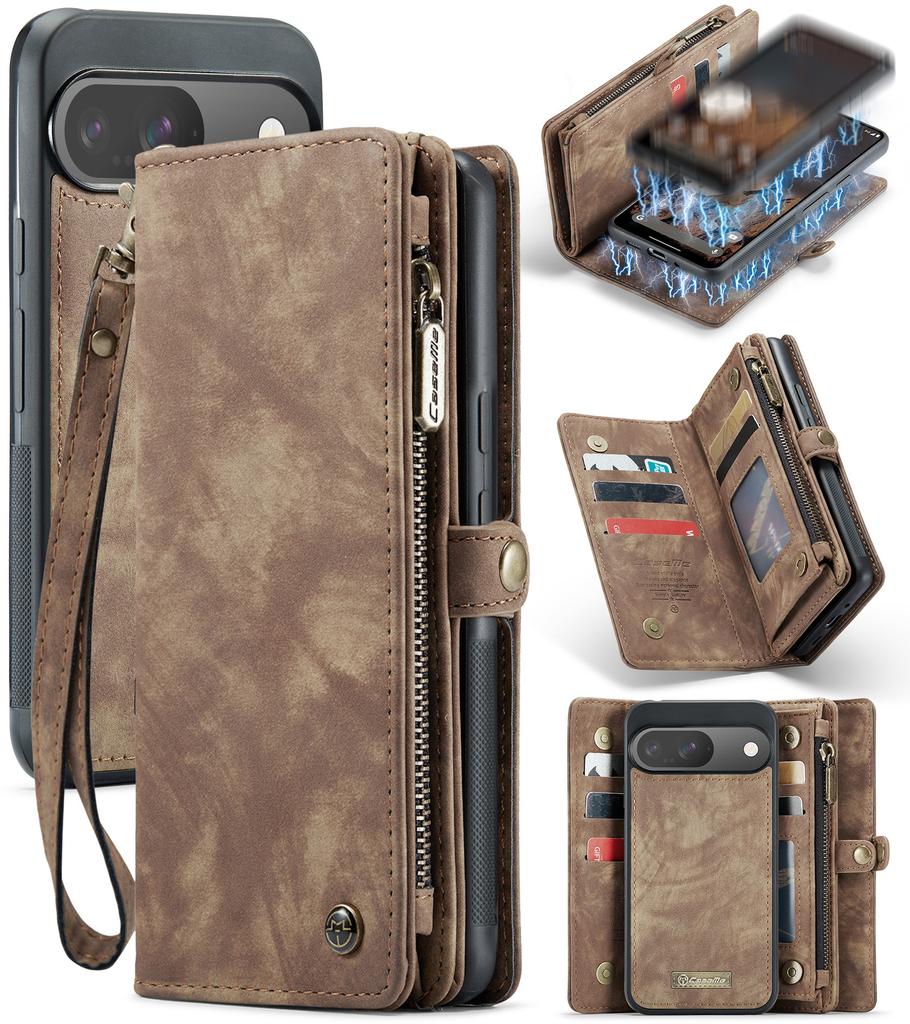 For Google Pixel 9/Pixel 9 Pro Phone Cases CASEME 008 Leather Cover with Detachable Wallet and Strap