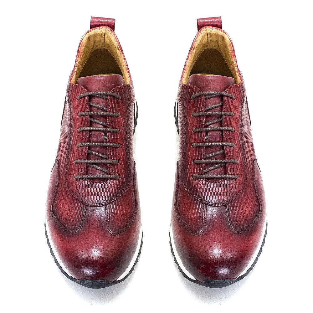 Casual Leather Shoes Men'S Cowhide Lace-Up Fashion Pointed Breathable Shoes Thick-Soled Embossed Trendy Shoes Men