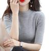 Women's Angola Red Slim Fit Knitted Pullover Sweater with Half-High Neck & Five-Sleeves for Spring & Autumn 2025.