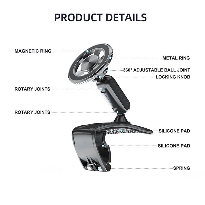 Magnetic Car Phone Holder 360° Rotation Magnetic Phone Stand Adjustable Portable Car Mount For Car Sun Visor Rearview Mirror