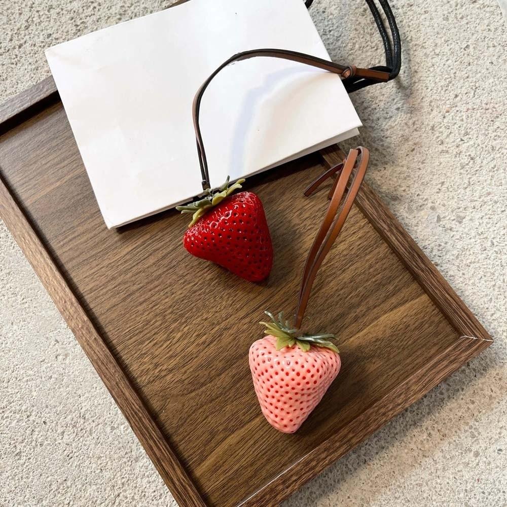 Waterproof Versatile Bag Charm 3D Red Resin Fruit Pendant Keychain Strawberry Key Ring  Friends
