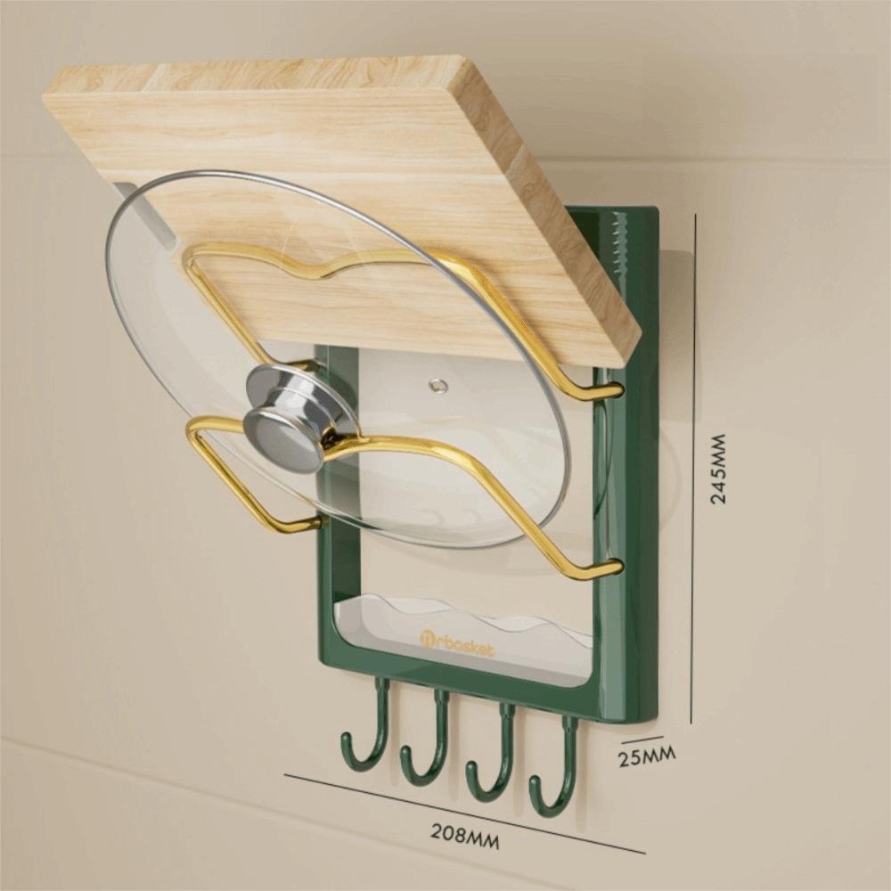 Space Saving Wall Mounted Pot Lid Holder Storage Rack with Hooks Chopping Board Stand Utensil Holder Drain Shelf Kitchen