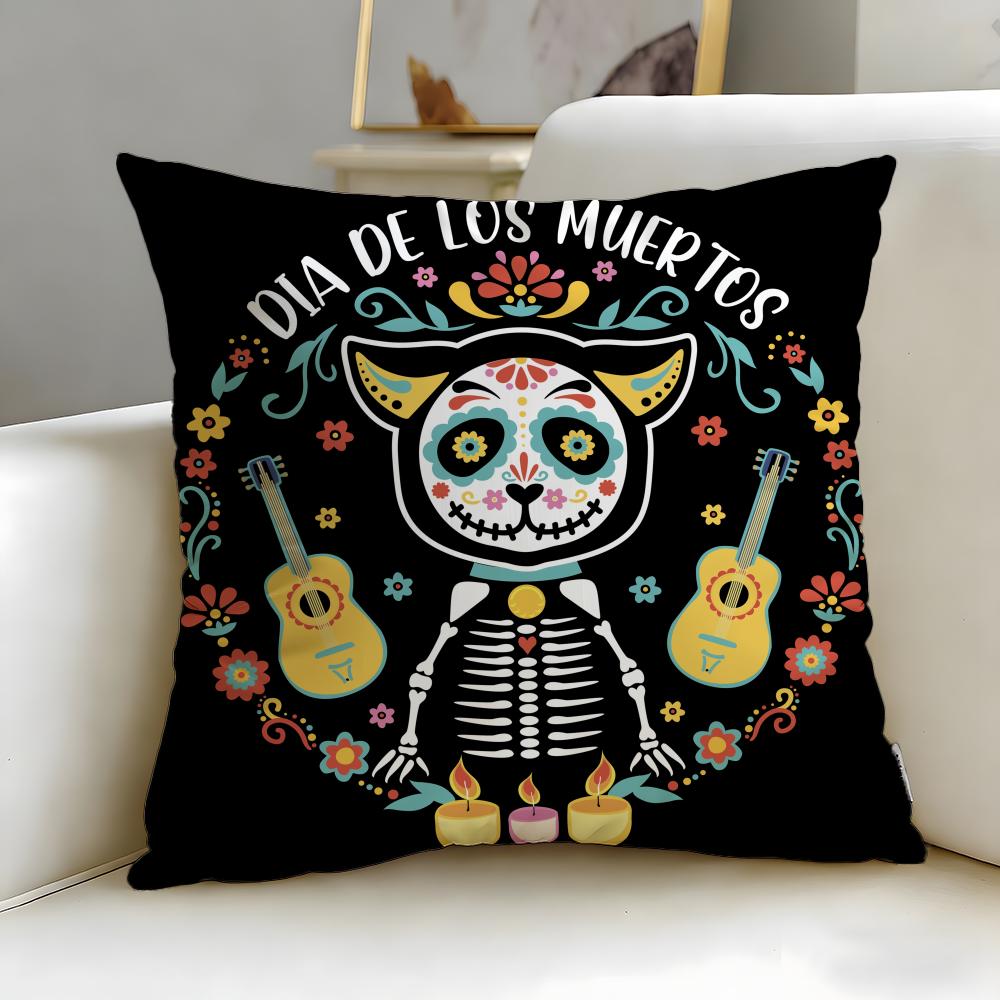 holiday Mexico Easter Flower Skeleton Cushion Cover Soft & Easy-Wash Pillow Case – Versatile for Couch, Bed, Travel and Office
