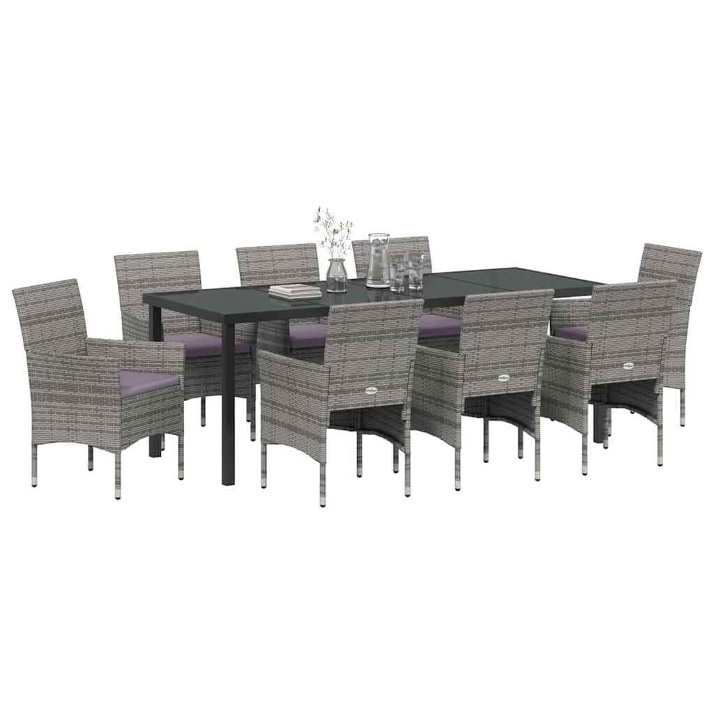 Garden Dining Set with Cushions 9 pcs Grey Poly Rattan