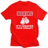 Mens Boxing Cheaper Than Therapy T Shirt Round Neck Short Sleeve Cotton Boxer Marital Arts Quotes Tee Shirt Streetwear Clothes