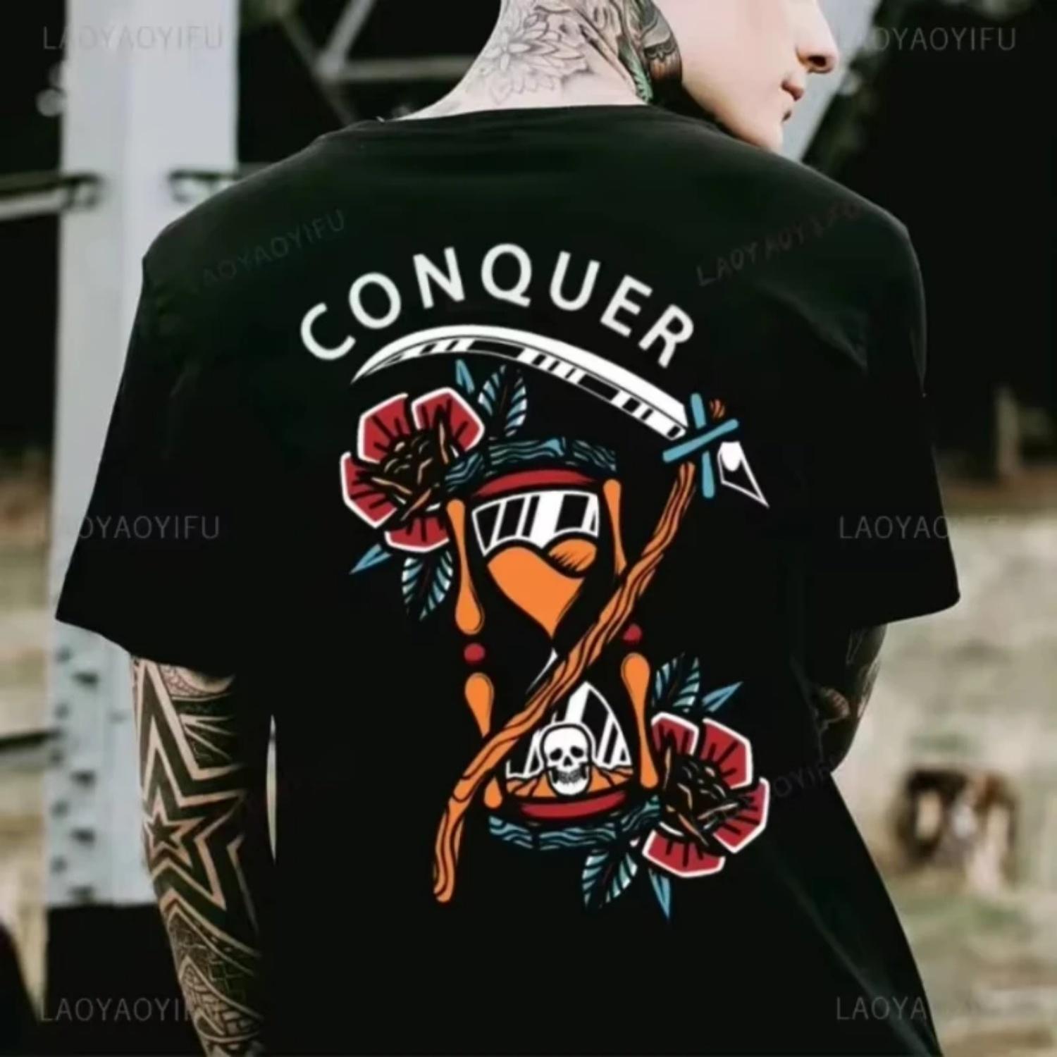 

Hourglass Skull Men Cotton TShirt Streetwear Retro Punk Hip Hop Style S чёрный