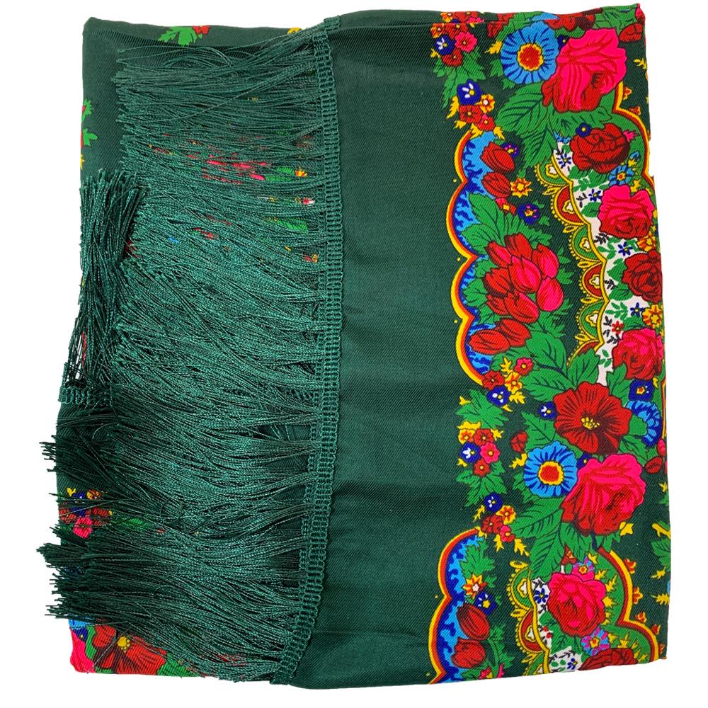 Vintage Russian Square Tassel Shawl Scarf