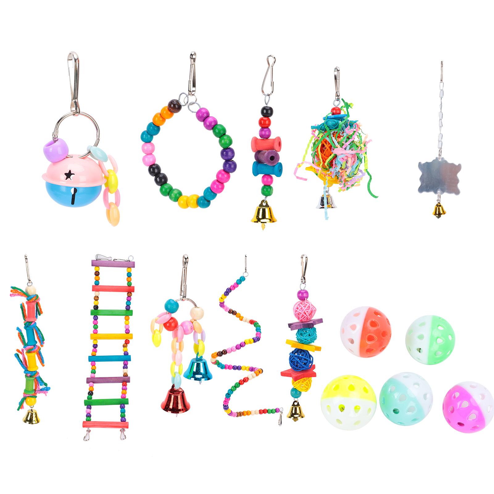

15 упаковок, игрушки-качалки для птиц, попугаи, жевательная подвесная игрушка с колокольчиками, лестничные бусины для кусания и игр