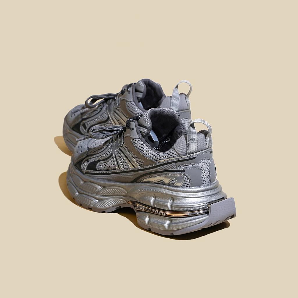 European Station silver thick-soled heightening dad shoes for women 2025 autumn and winter new mesh breathable sports and leisure shoes for women