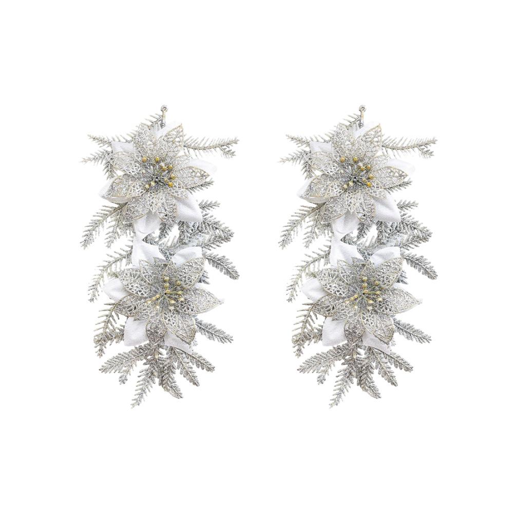 

2pcs Gold Glittered Christmas Floral Arrangement Holiday Decor For Trees Gold Dusted Christmas Flower 18x32cm серебряный