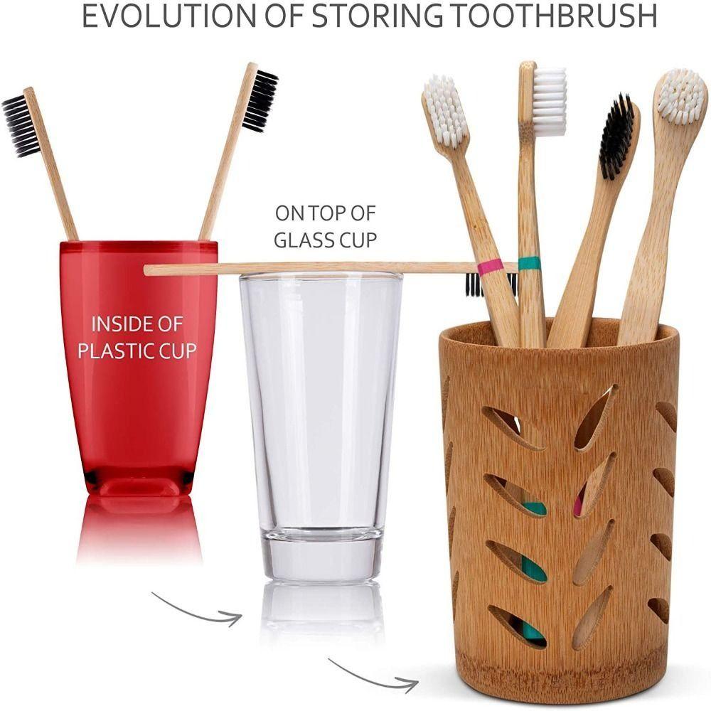 With Drainage Makeup Wood Bamboo Storage Cup For Home Bathroom Toothbrush Holder Toothbrush Cup