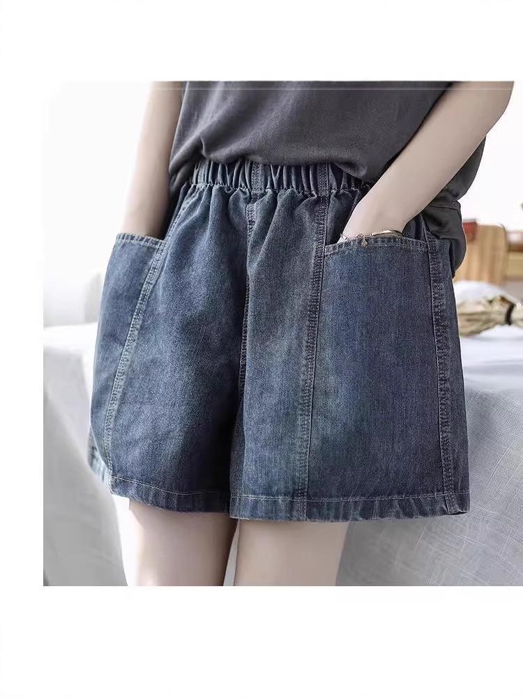 Summer Sale: Women's Loose Fit Elastic High Waist Wide Leg Denim Shorts, Plus Size, Retro Style.