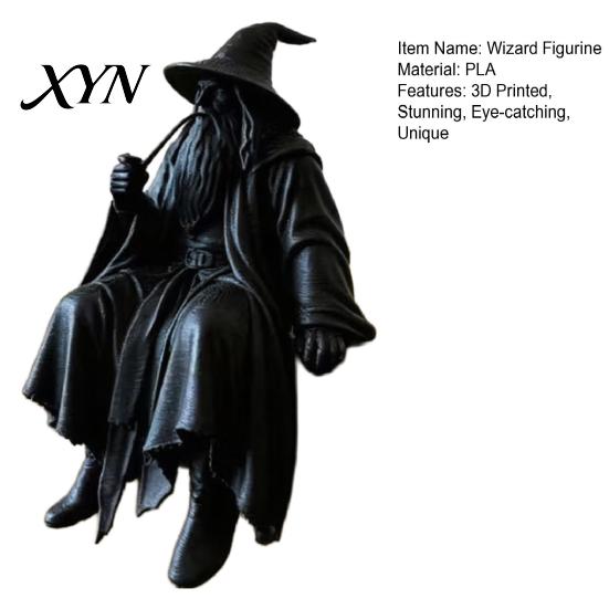 Sitting Wizard Statue 3D Printed Figurine, Small Shelf Sitter, Collectible Figurine for Desktop Ornament Bookshelves, Desks, TV Cabinets, Home