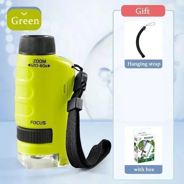 60-200X Children Microscope Pocket Microscope with LED Light Portable Electric Mini High Definition Science Microscope Outdoor
